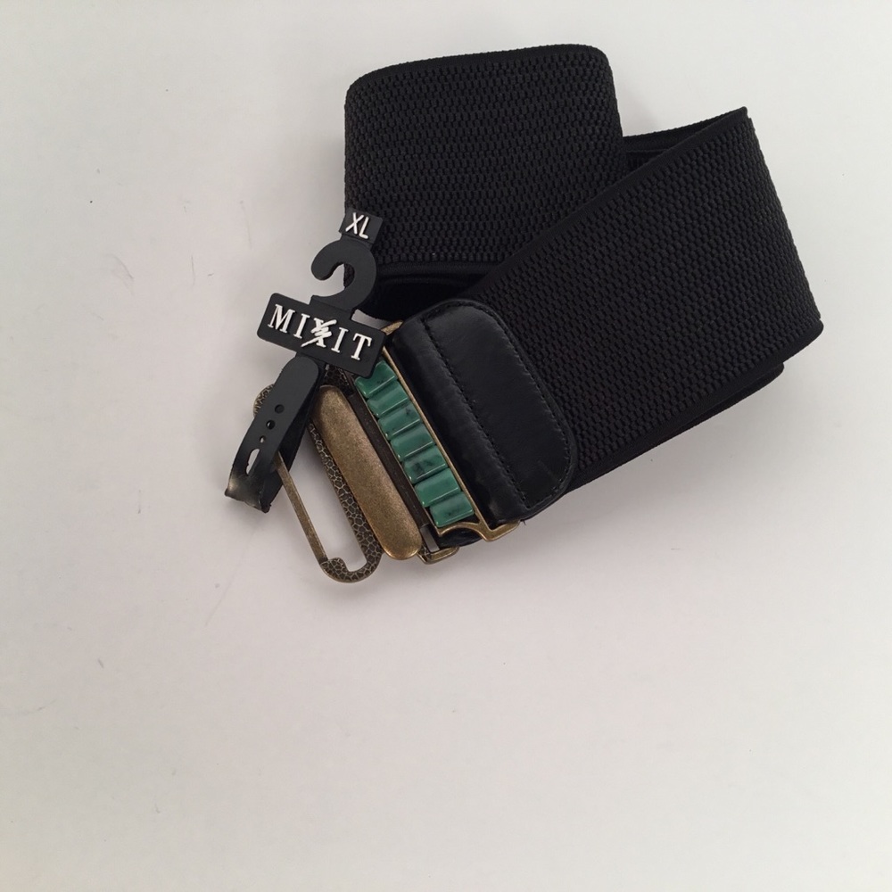 Women's Elastic Wide Belt Black Green XL NWT